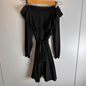 Kid Girls M (6/7) Black Long Sleeve Dress Ruffle Trim Party Casual